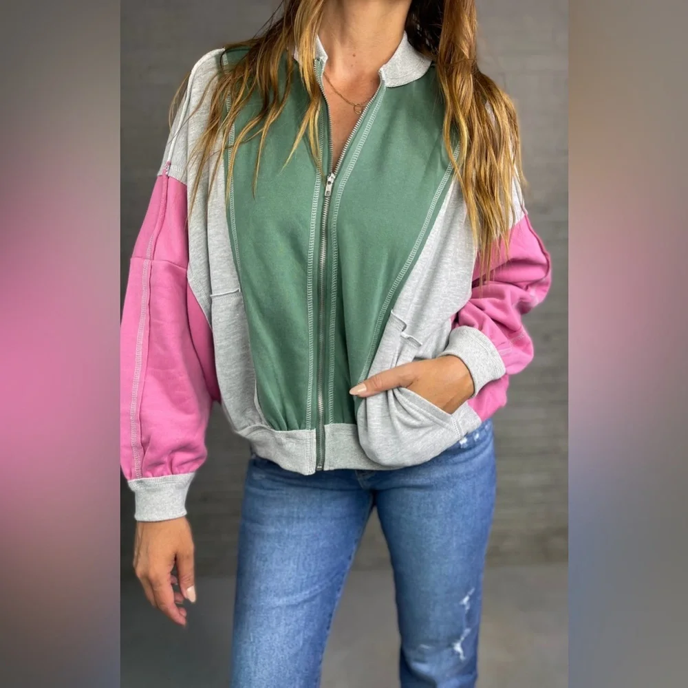 Colorblock Zip-Up Jacket - Picture 8 of 9